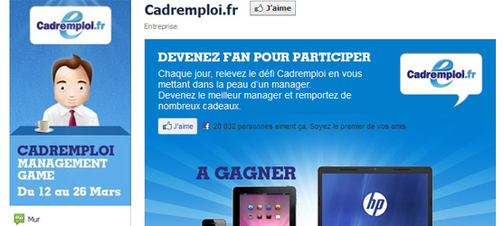 Cadremploi.fr - Jeu facebook Cadremploi
